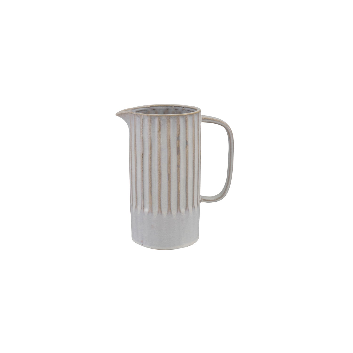 White 1-3/4 Quart Stoneware Ribbed Pitcher