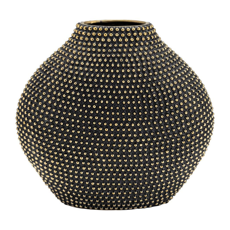 Black Ceramic Beaded Round Flower