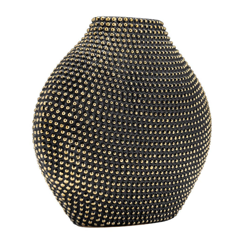 Black Ceramic Beaded Round Flower