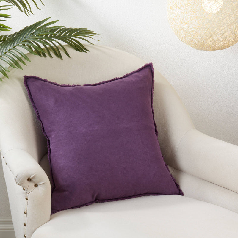 Fringed Linen Pillow – Down Filled: Blue-Grey / 20"