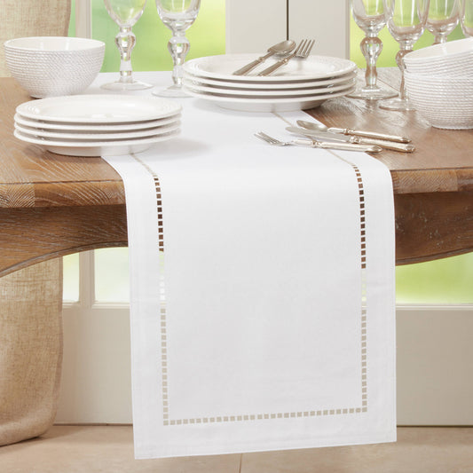 Laser-Cut Hemstitch Runner: Red / 14"x72"