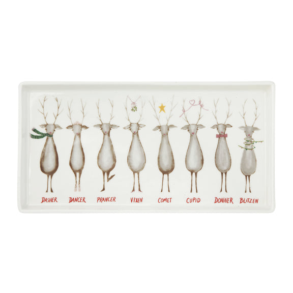 Stoneware Platter with Santa's Reindeer