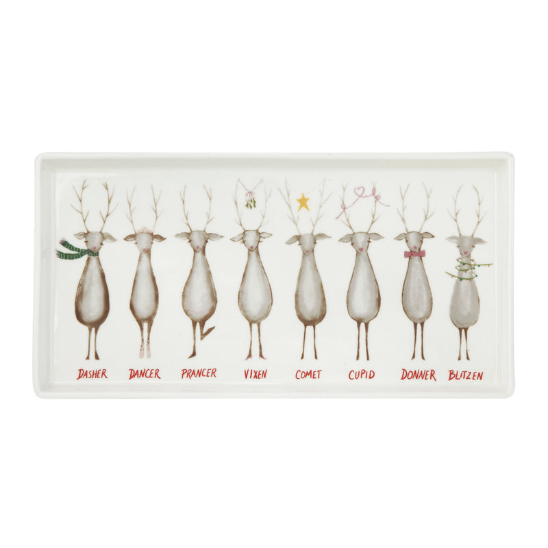 Stoneware Platter with Santa's Reindeer