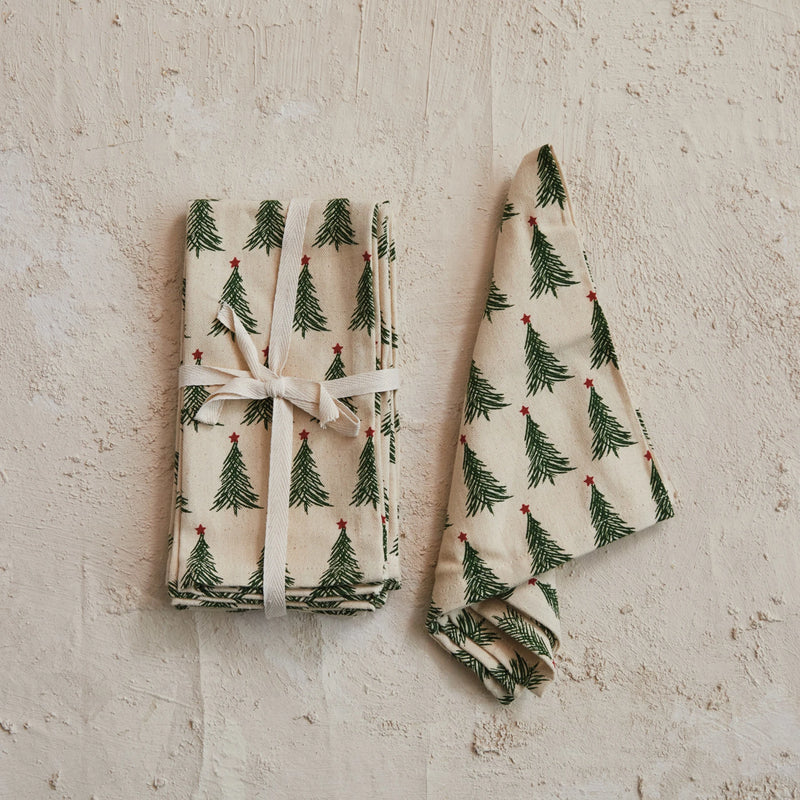 Christmas Tree Stonewashed Cotton Table Napkins
