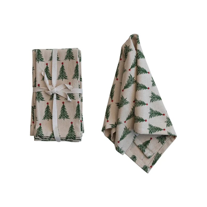 Christmas Tree Stonewashed Cotton Table Napkins