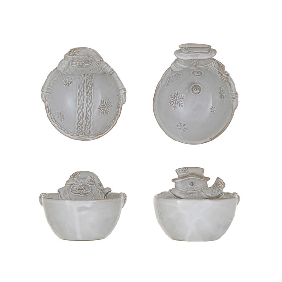 Stoneware Santa/Snowman Shaped Bowl, 2 Styles (Each One Will Vary)