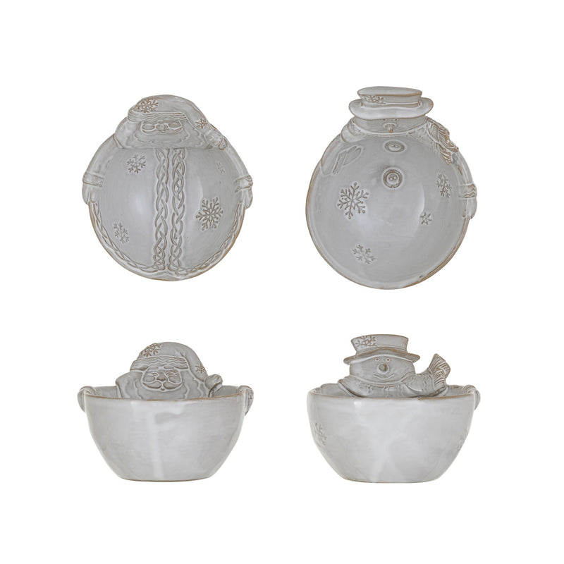 Stoneware Santa/Snowman Shaped Bowl, 2 Styles (Each One Will Vary)