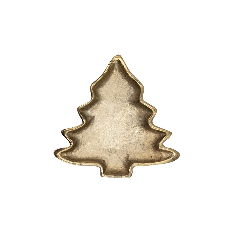 7-1/4"L x 7-1/4"W Cast Aluminum Tree Shaped Dish, Gold Finish
