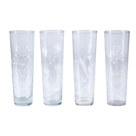 8 oz. Hand-Blown Drinking Glass with Etched Botanicals, 4 Styles