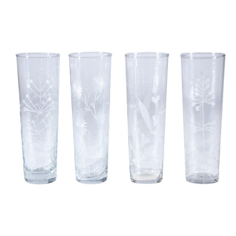 8 oz. Hand-Blown Drinking Glass with Etched Botanicals, 4 Styles