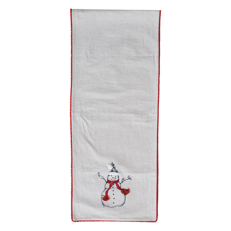 Table Runner with Embroidered Snowman & Bird Image ©