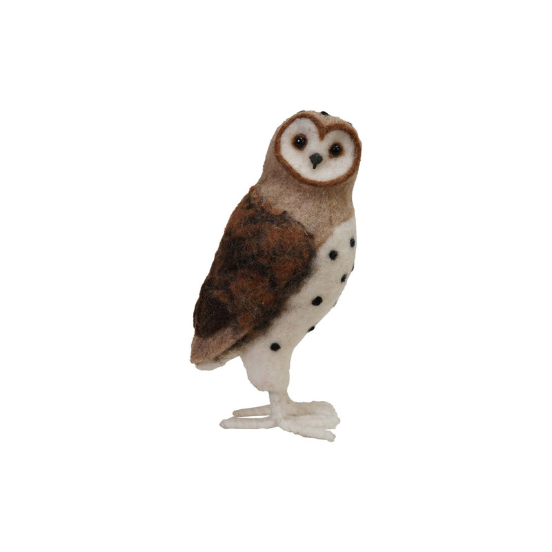 4"L x 4-1/4"W x 9-1/2"H Handmade Wool Felt Barn Owl, Brown