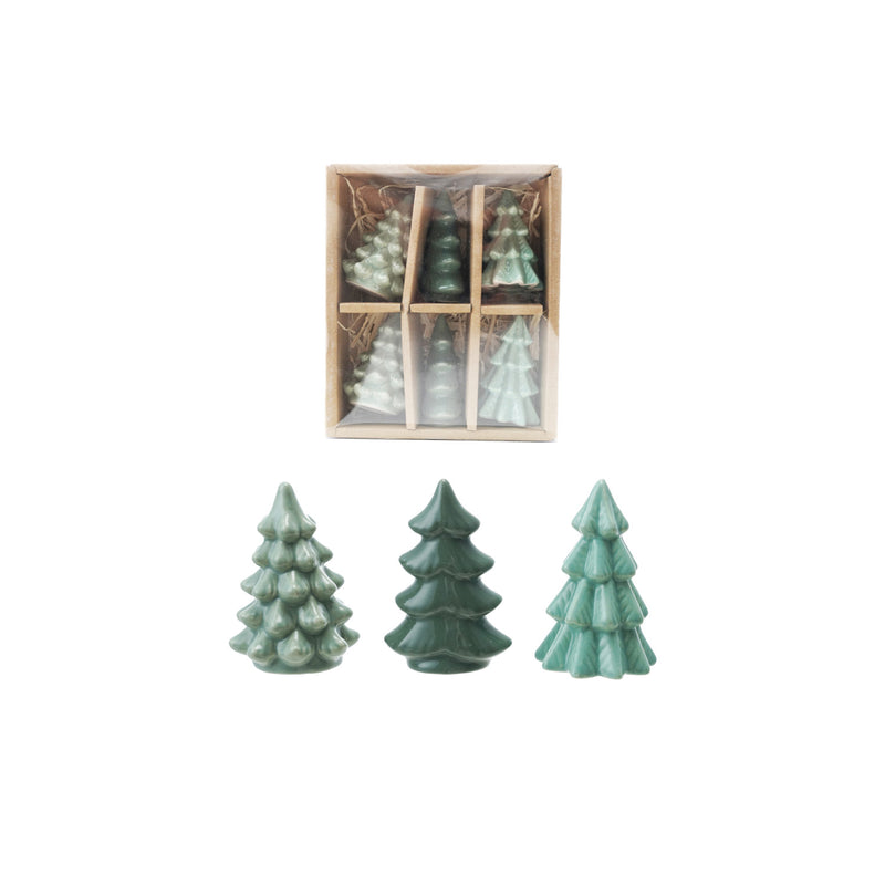 2-1/2"H Stoneware Trees, Green, Boxed Set of 6