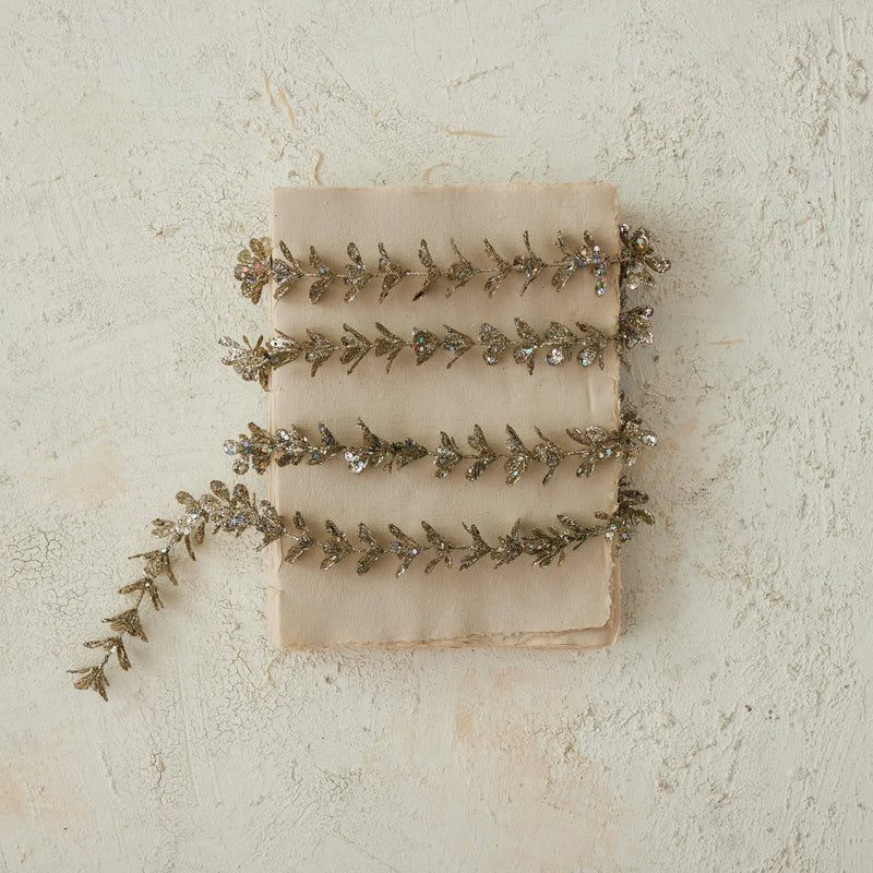 Faux Boxwood Garland with Glitter, Champagne Finish