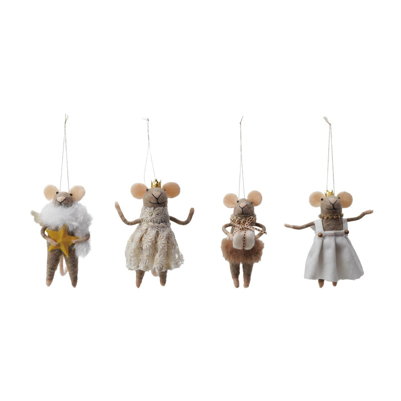 5"H Handmade Wool Felt Mouse in Party Clothes Ornament, 4 Styles