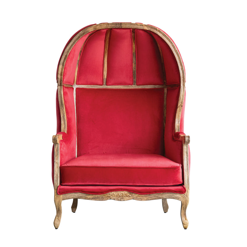 Velvet Upholstered Balloon Chair with Hand-Carved Mango Wood Frame