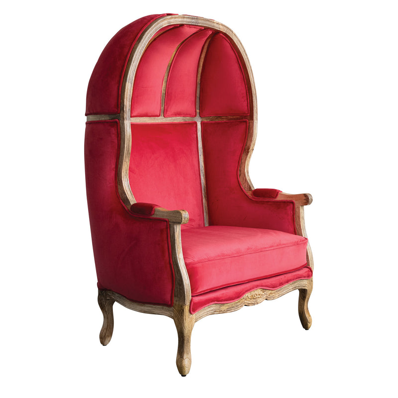 Velvet Upholstered Balloon Chair with Hand-Carved Mango Wood Frame
