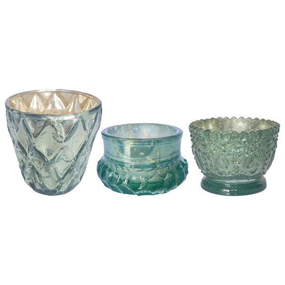 Embossed Mercury Glass Tealight/Votive Holder, Mint Color, 3 Styles