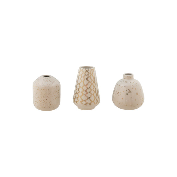 Stoneware Vase with Gold Electroplated Design, White, 3 Styles