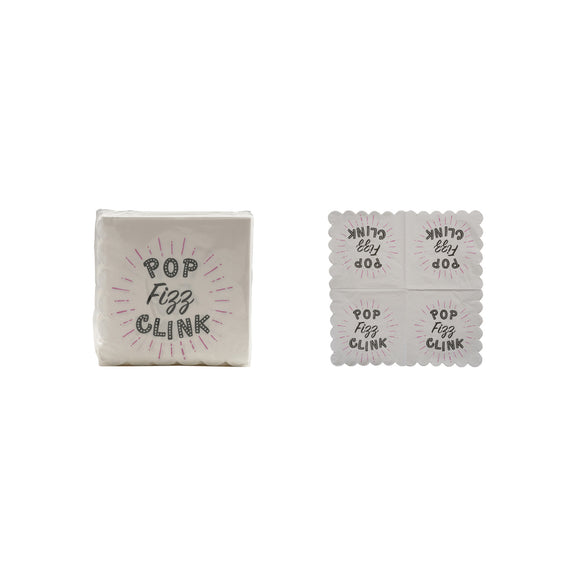 Paper Scalloped Napkins "Pop Fizz Clink" (Contains 50 Folded Pieces) ©