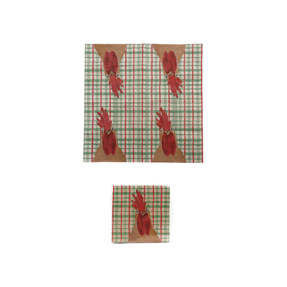Paper Cocktail Napkins with Holiday Pattern & Chicken (Contains 50 Folded Pieces) ©