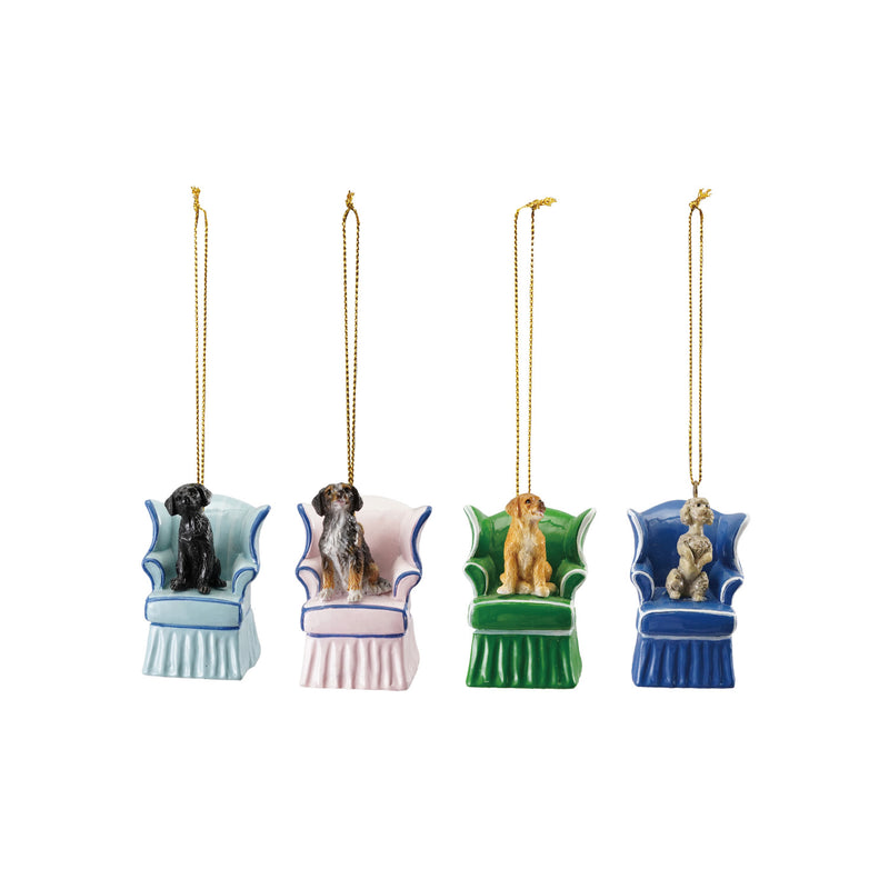 Resin Vintage Dog in Chair Ornament