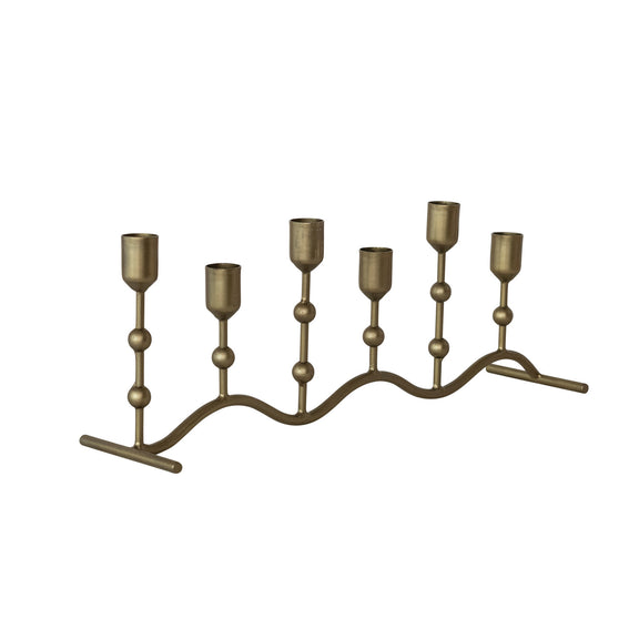 Hand-Forged Iron Candle Runner with Balls & Curved Base (Holds 6 Tapers)
