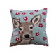 18" Square Cotton Printed Pillow with Holiday Pattern, Deer & Embroidery ©
