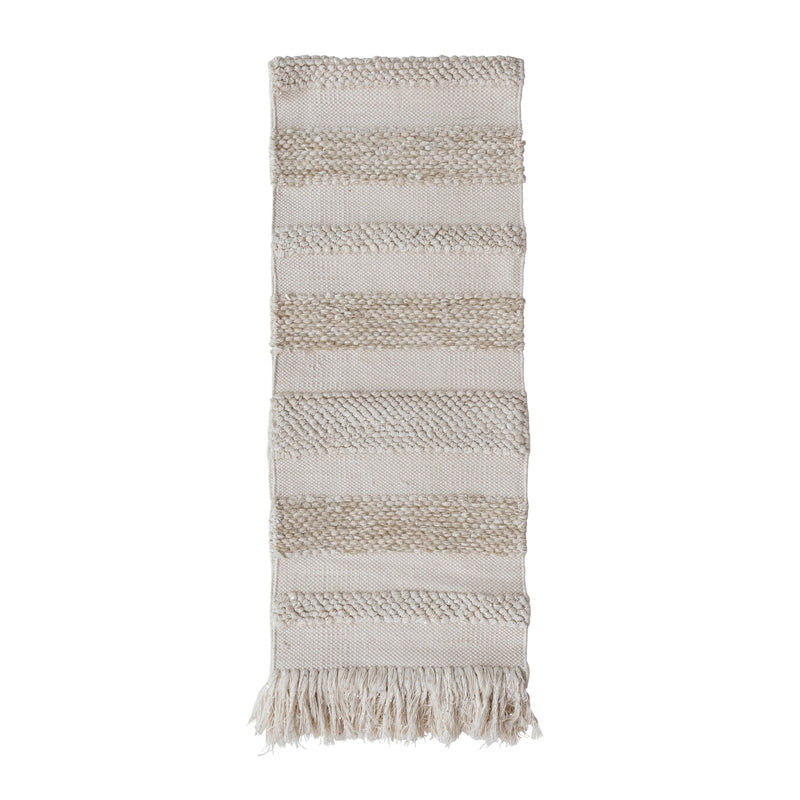 Woven Cotton & Fabric Blend Striped Table Runner with Metallic Gold Thread Fringe, Natural