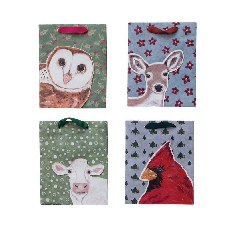 Handmade Printed Recycled Paper Gift Bag with Grosgrain Ribbon Handles, 4 Styles ©