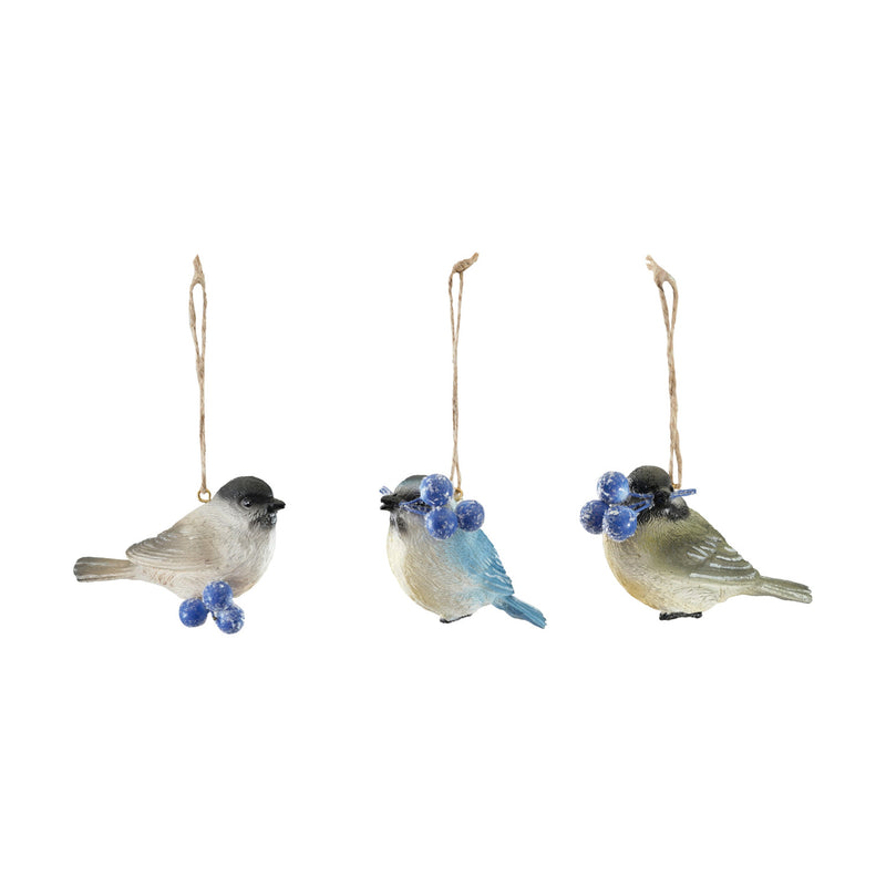 Resin Bird with Berries Ornament, 3 Styles