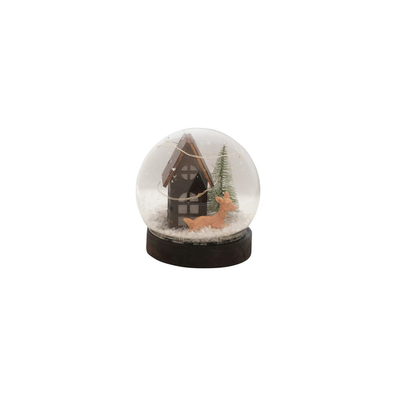 Glass Snow Globe with Cabin Scene & LED Light
