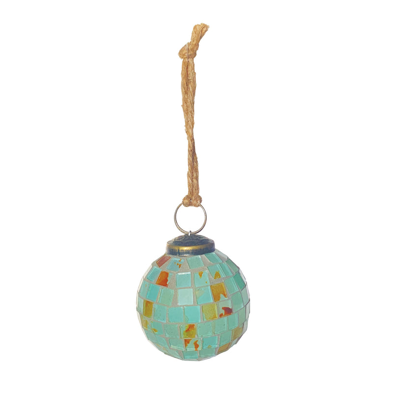 Glass Marbled Mosaic Ball Ornament, Blue & Copper Finish