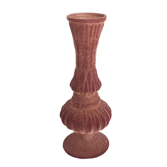 Embossed Flocked Glass Footed Vase, Plum Color