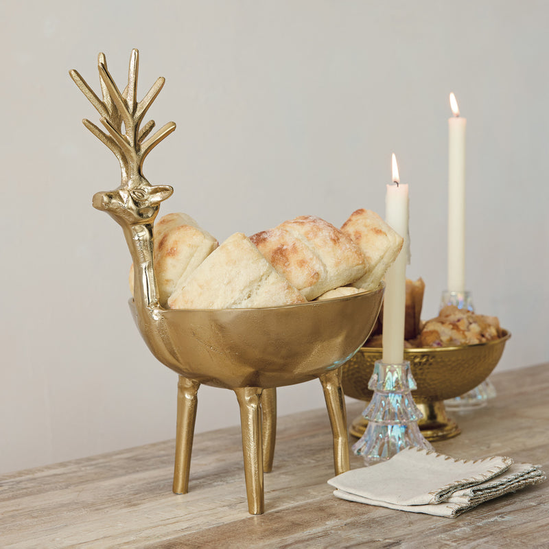 Cast Aluminum Deer Shaped Bowl, Gold Finish