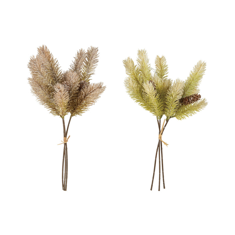 Faux Pine Bough Bundle with Pinecones, Sugar & Jute Tie