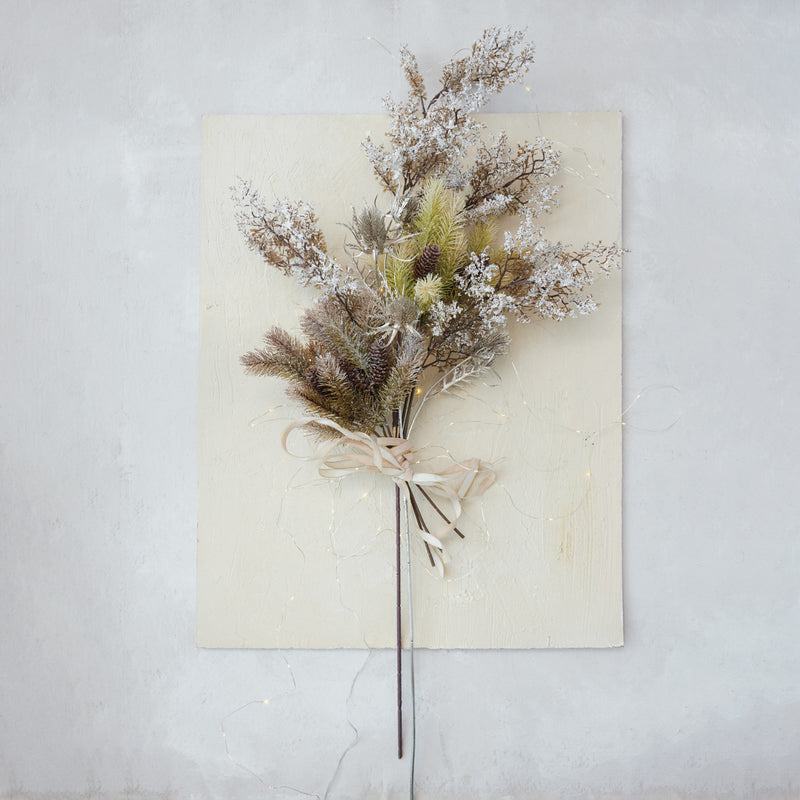Faux Pine Bough Bundle with Pinecones, Sugar & Jute Tie