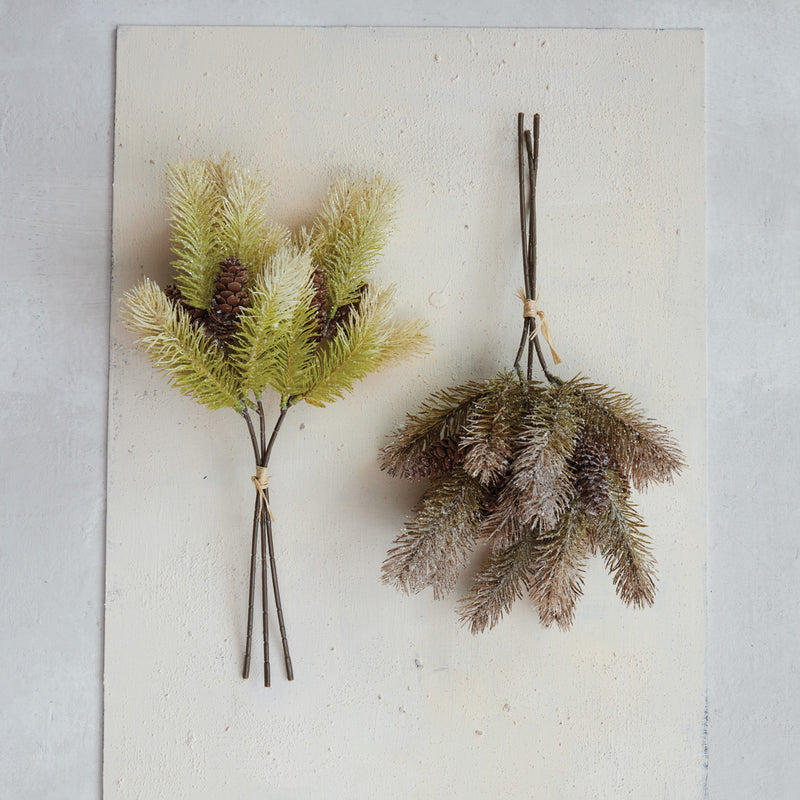 Faux Pine Bough Bundle with Pinecones, Sugar & Jute Tie