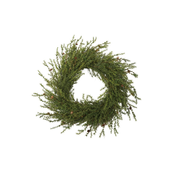 55" Round Faux Cedar Wreath with Natural Pinecones