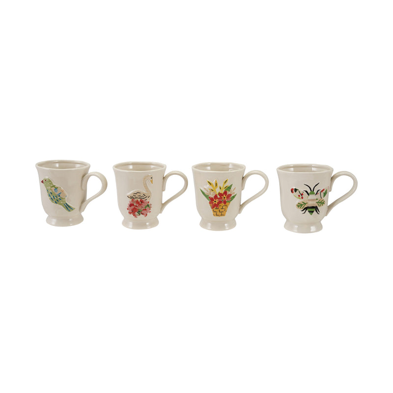 14 oz. Embossed Stoneware Footed Mug with Holiday Icon, 4 Styles ©