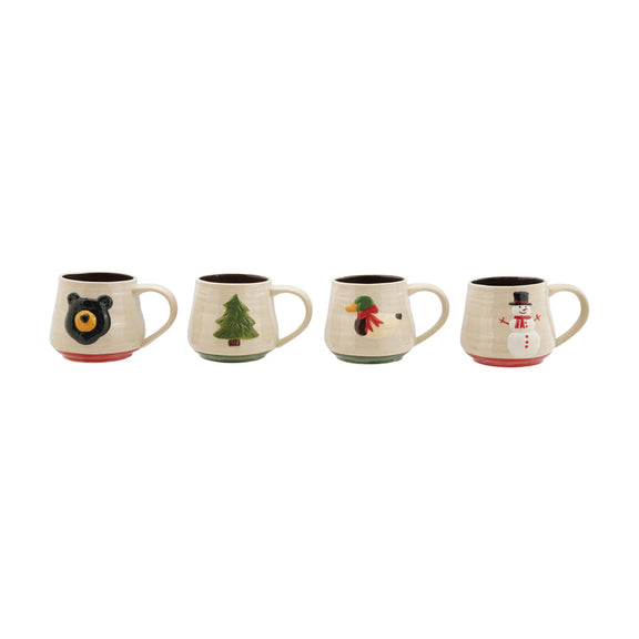 14 oz. Hand-Painted Stoneware Mug with Embossed Icon, 4 Styles ©