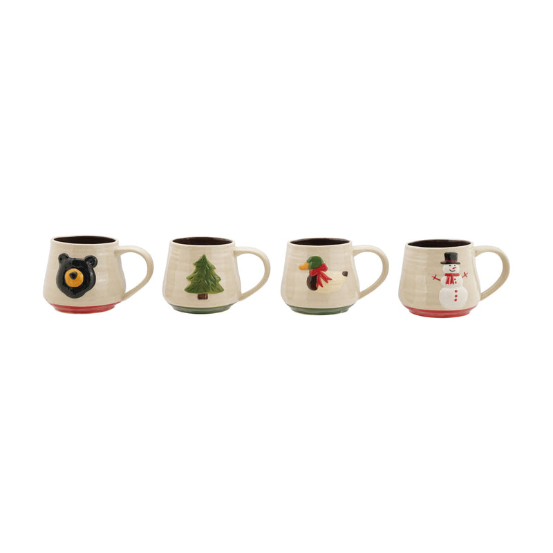 14 oz. Hand-Painted Stoneware Mug with Embossed Icon, 4 Styles ©