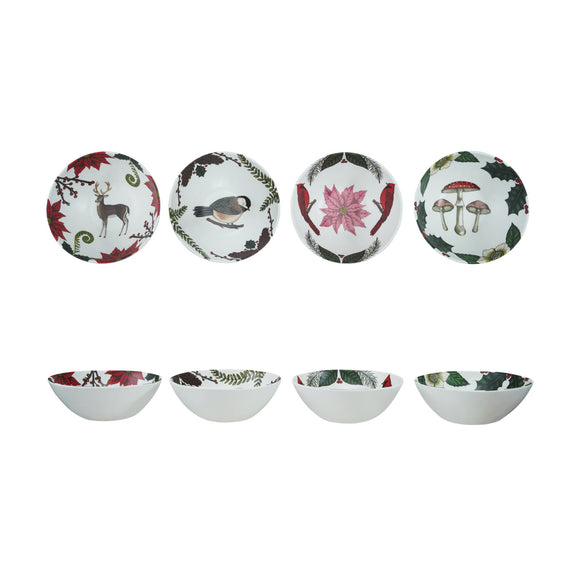 Melamine Bowl with Seasonal Botanicals & Animals, Matte Finish, 4 Styles ©