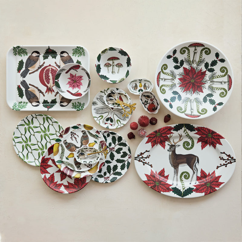 Melamine Scalloped Trinket Dish with Seasonal Botanicals & Animals