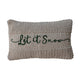 Cotton Knit Macrame Lumbar Pillow with Metallic Gold Thread Embroidery "Let It Snow"