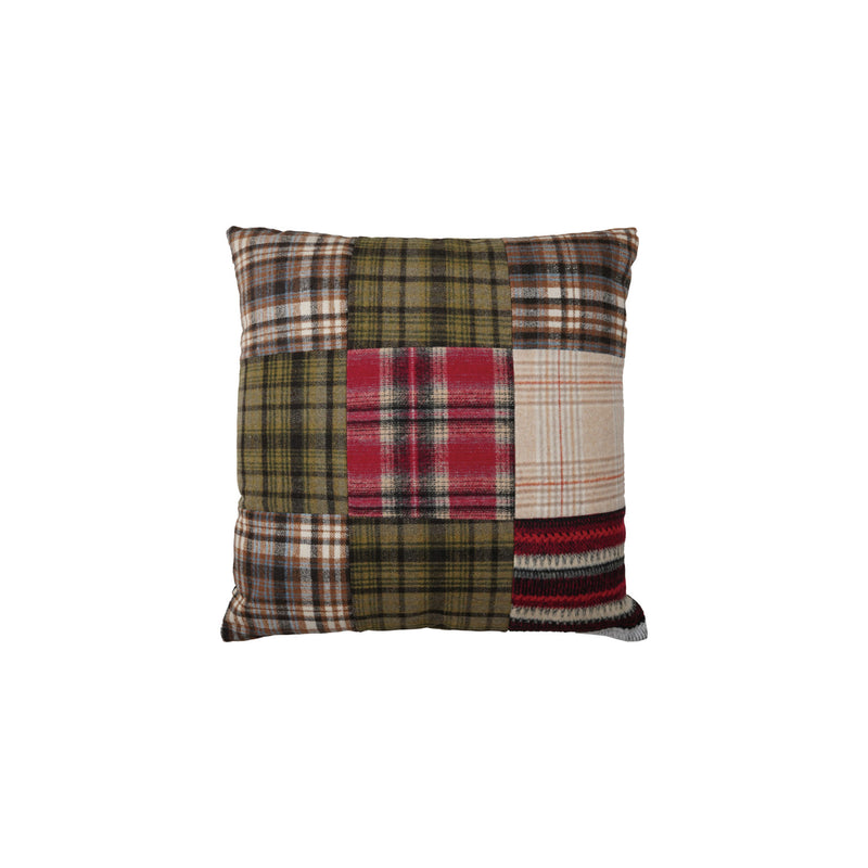 20" Square Fabric Flannel Pillow with Patchwork Plaid Pattern