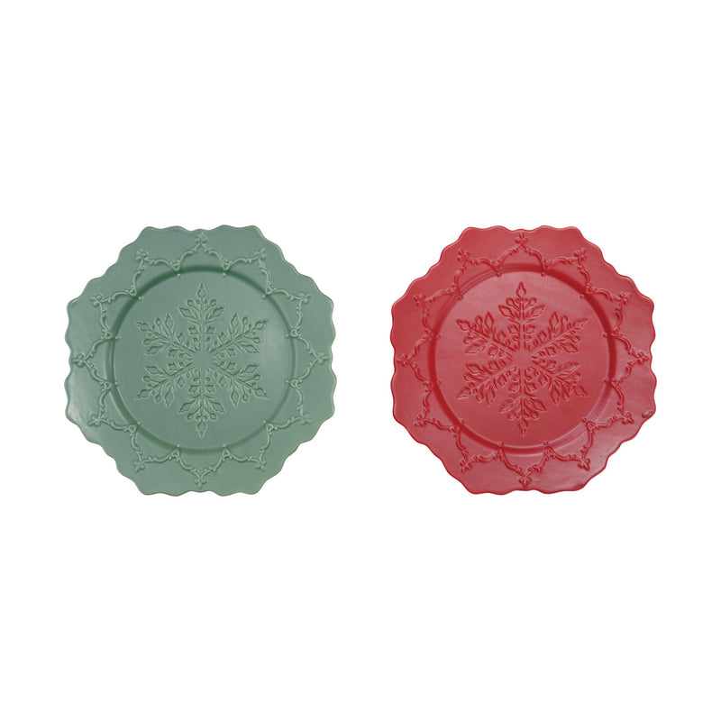 Ceramic Scalloped Octagon Shaped Plate with Snowflake Design