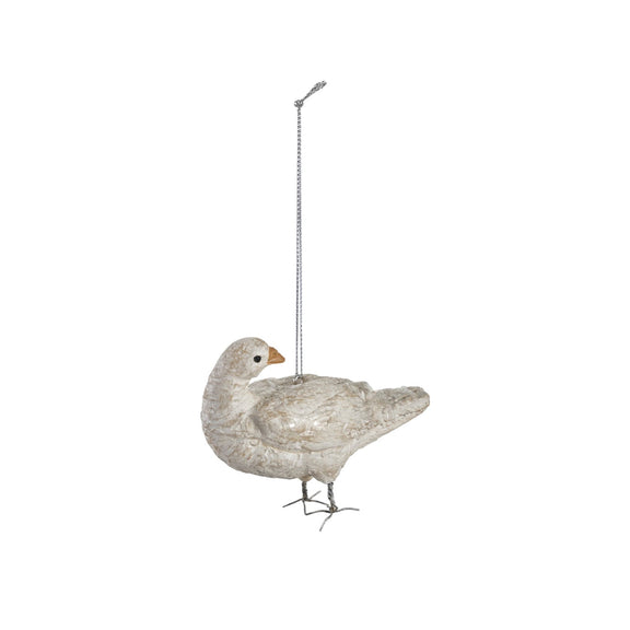 Handmade Paper Mache Vintage Reproduction Dove Ornament with Metal Wire Feet