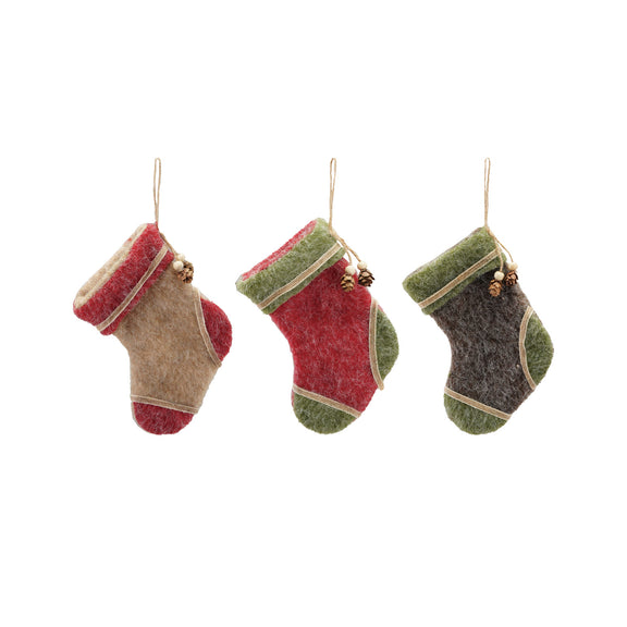 Felt Stocking Ornament with Pinecone, 3 Styles