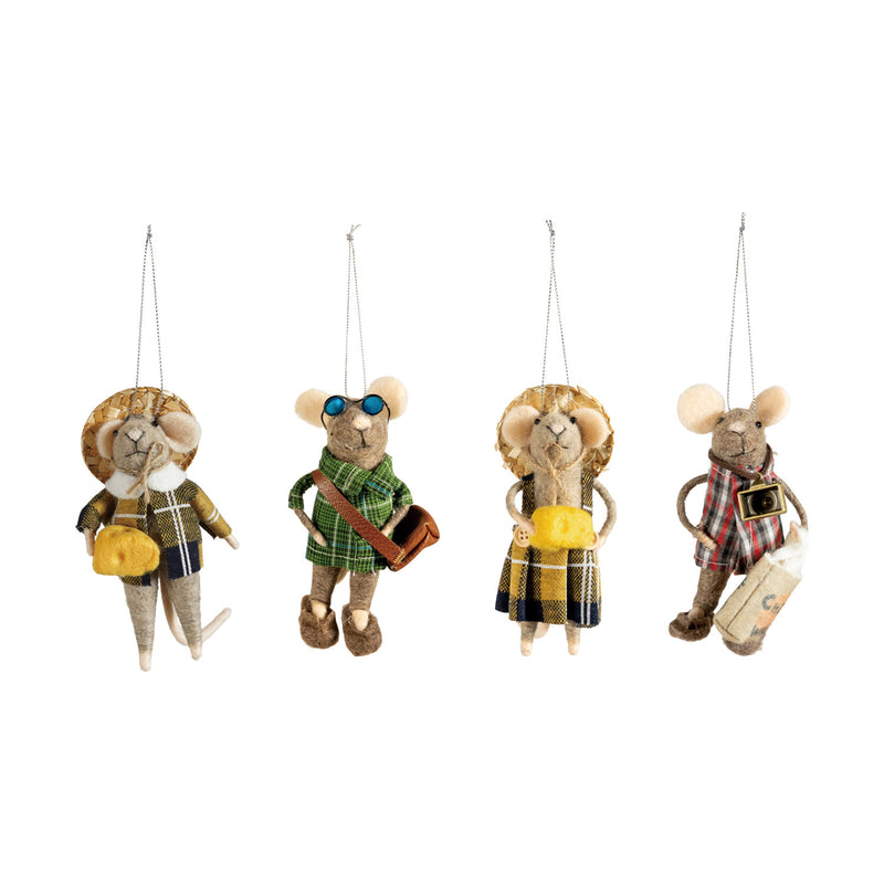 Wool Felt Tourist Mouse Ornament, 4 Styles